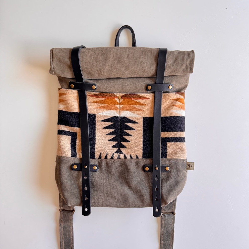 Western Bound Goods Pendleton Harding Waxed Canvas Handmade Roll Top Backpack